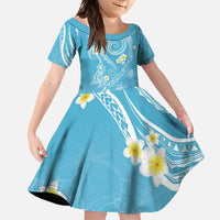 Polynesia Tribal Family Matching Short Sleeve Bodycon Dress and Hawaiian Shirt Turquoise Plumeria Tentacles LT7 Daughter's Dress Turquoise - Polynesian Pride