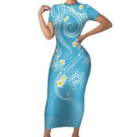 Polynesia Tribal Family Matching Short Sleeve Bodycon Dress and Hawaiian Shirt Turquoise Plumeria Tentacles LT7 Mom's Dress Turquoise - Polynesian Pride