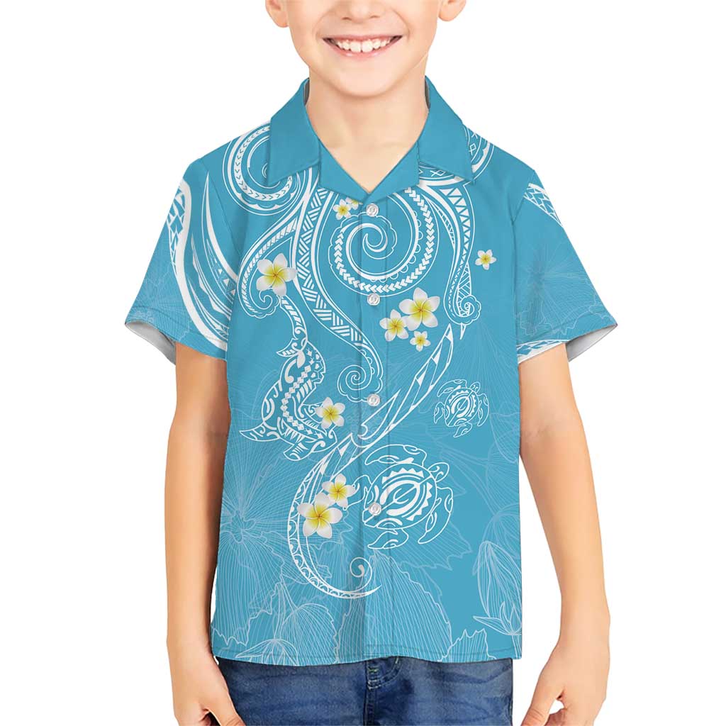 Polynesia Tribal Family Matching Short Sleeve Bodycon Dress and Hawaiian Shirt Turquoise Plumeria Tentacles LT7 Son's Shirt Turquoise - Polynesian Pride