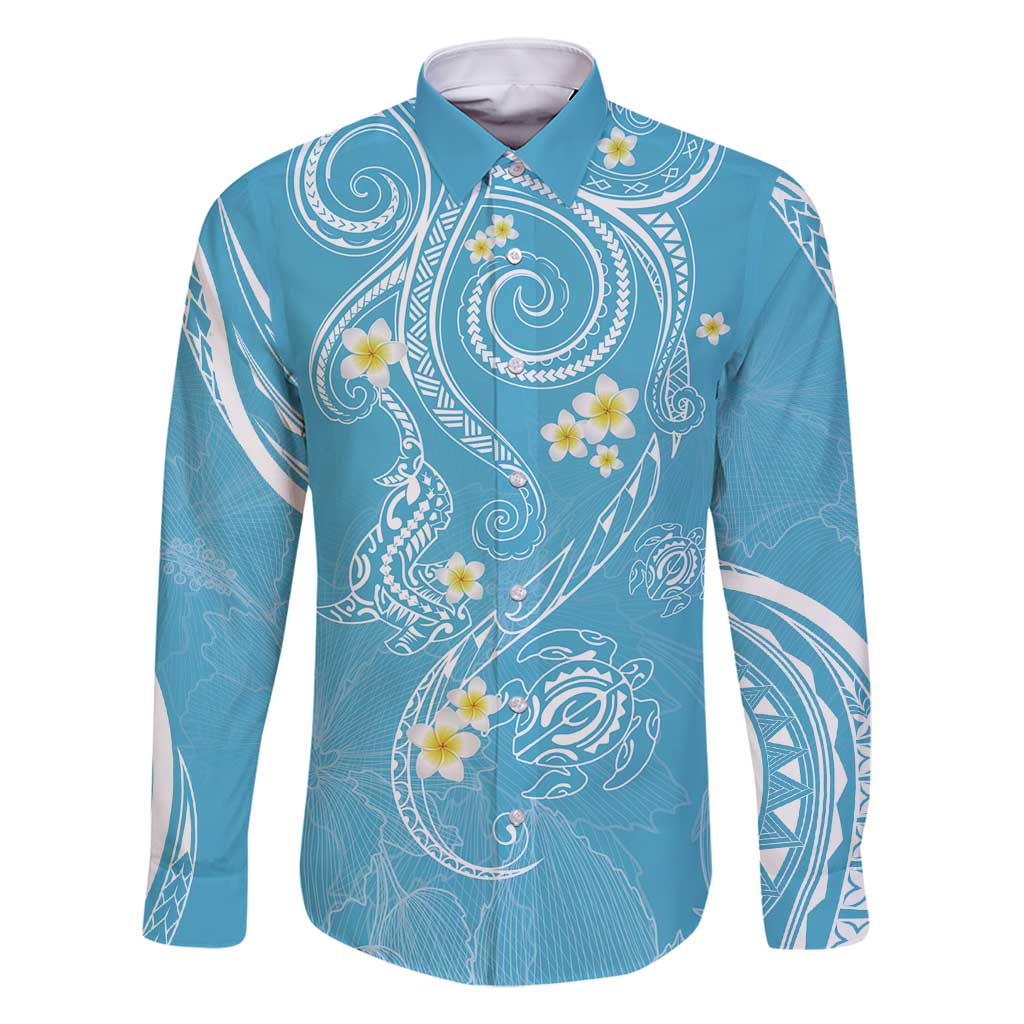 Polynesia Tribal Family Matching Tank Maxi Dress and Hawaiian Shirt Turquoise Plumeria Tentacles