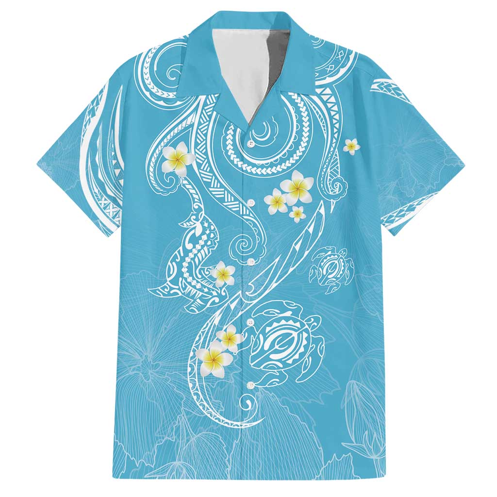 Polynesia Tribal Hawaiian Shirt Turquoise Plumeria Tentacles