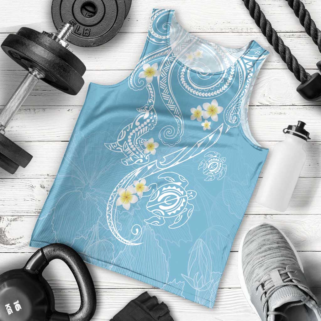 Polynesia Tribal Men Tank Top Turquoise Plumeria Tentacles