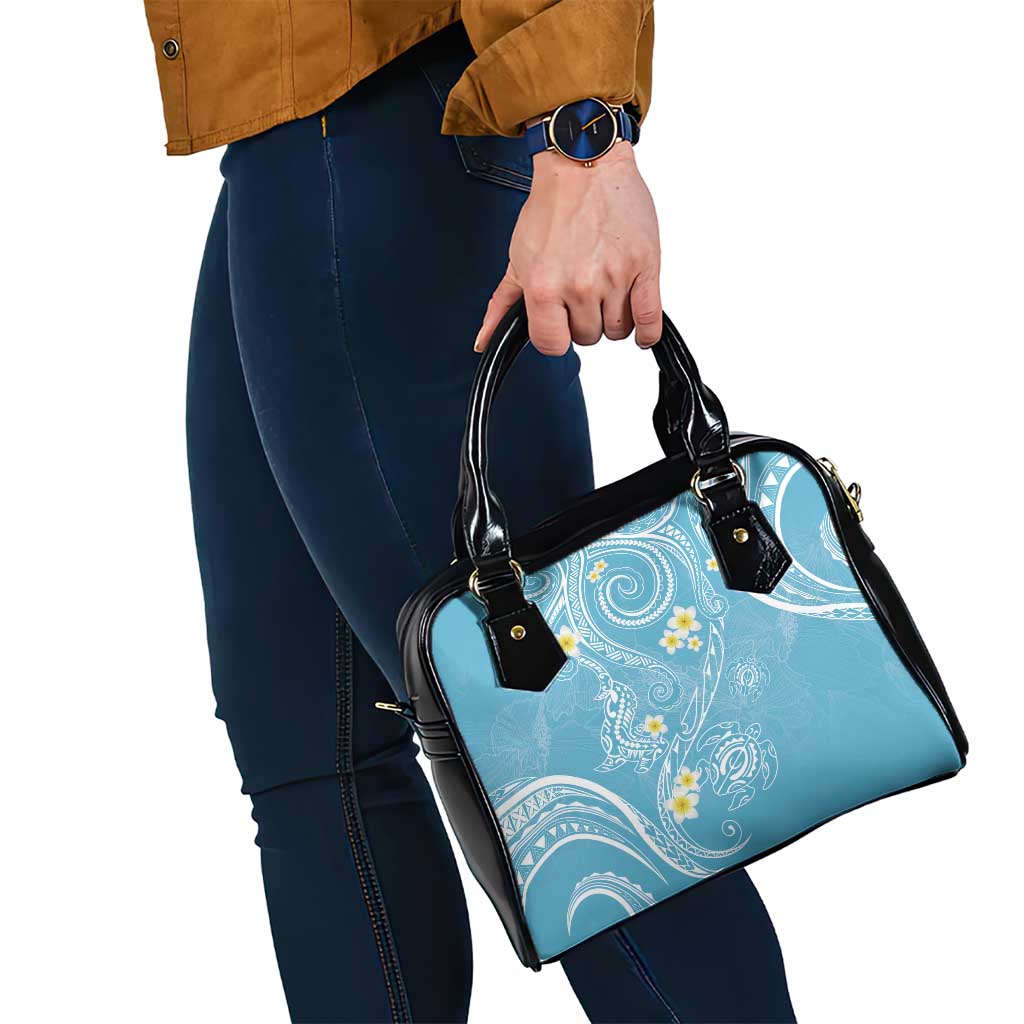 Polynesia Tribal Shoulder Handbag Turquoise Plumeria Tentacles