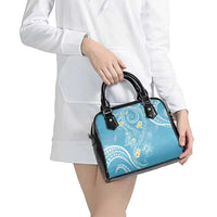 Polynesia Tribal Shoulder Handbag Turquoise Plumeria Tentacles