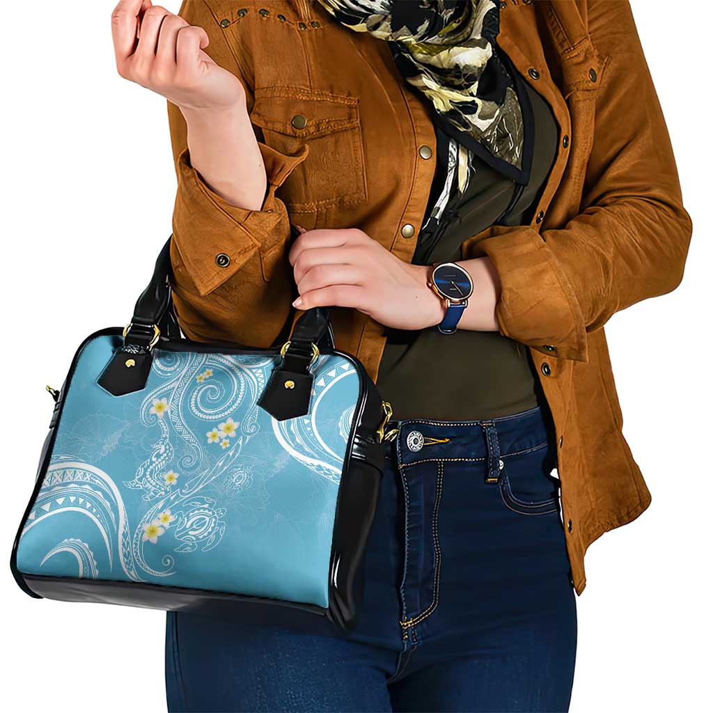 Polynesia Tribal Shoulder Handbag Turquoise Plumeria Tentacles