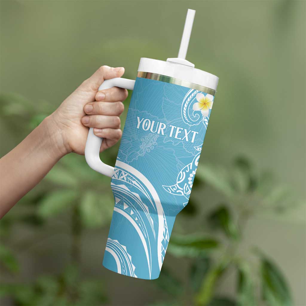 Polynesia Tribal Tumbler With Handle Turquoise Plumeria Tentacles