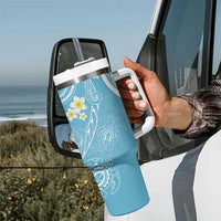Polynesia Tribal Tumbler With Handle Turquoise Plumeria Tentacles