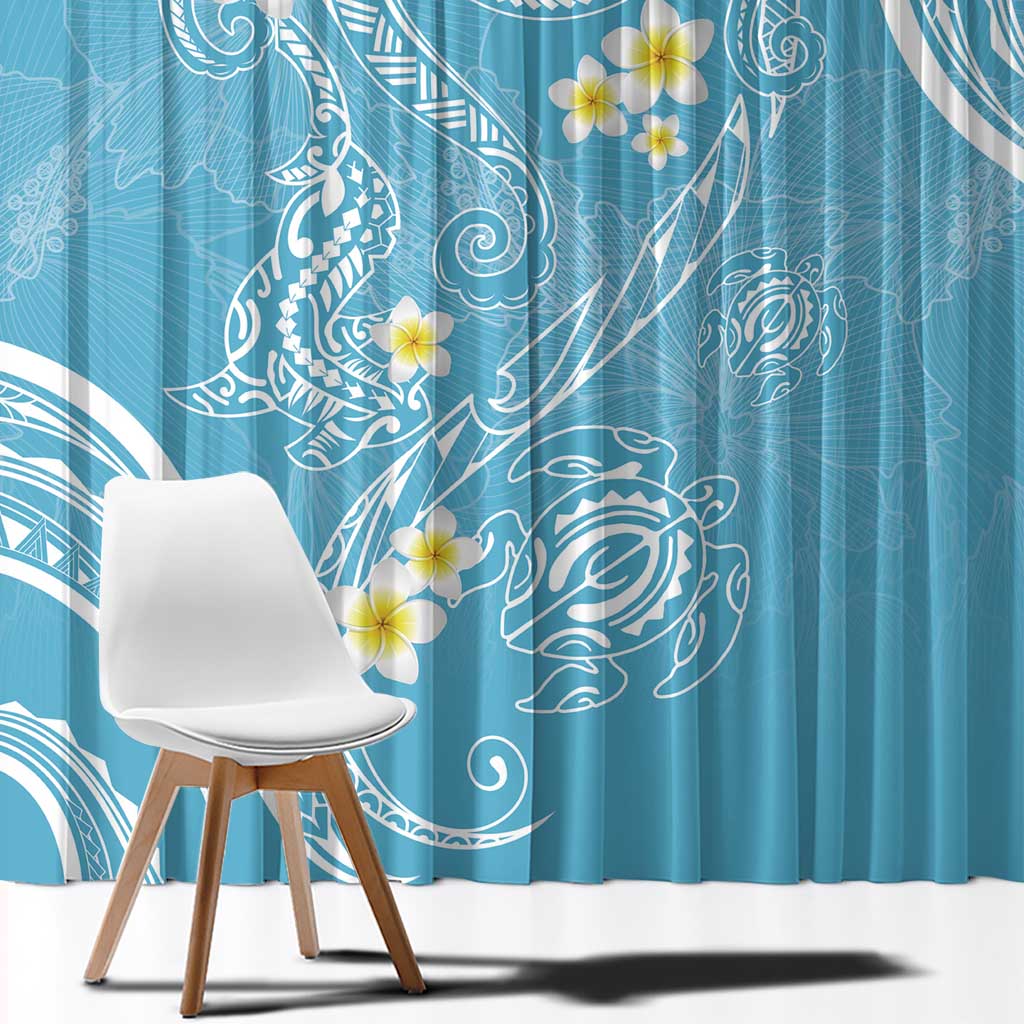 Polynesia Tribal Window Curtain Turquoise Plumeria Tentacles