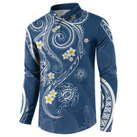 Polynesia Tribal Button Sweatshirt Deep Blue Plumeria Tentacles