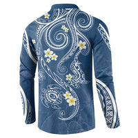 Polynesia Tribal Button Sweatshirt Deep Blue Plumeria Tentacles