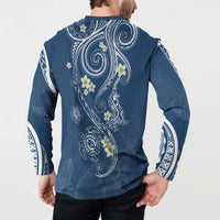 Polynesia Tribal Button Sweatshirt Deep Blue Plumeria Tentacles