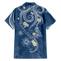 Polynesia Tribal Family Matching Off The Shoulder Long Sleeve Dress and Hawaiian Shirt Deep Blue Plumeria Tentacles