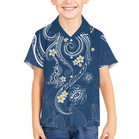 Polynesia Tribal Family Matching Off The Shoulder Long Sleeve Dress and Hawaiian Shirt Deep Blue Plumeria Tentacles