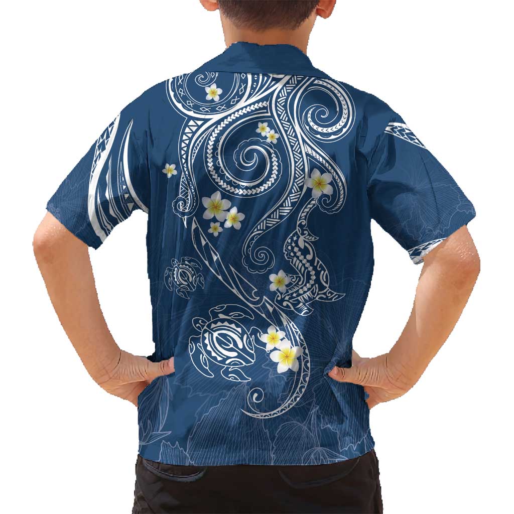 Polynesia Tribal Family Matching Off Shoulder Maxi Dress and Hawaiian Shirt Deep Blue Plumeria Tentacles
