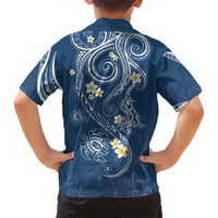Polynesia Tribal Family Matching Off Shoulder Maxi Dress and Hawaiian Shirt Deep Blue Plumeria Tentacles