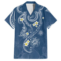 Polynesia Tribal Family Matching Off Shoulder Maxi Dress and Hawaiian Shirt Deep Blue Plumeria Tentacles