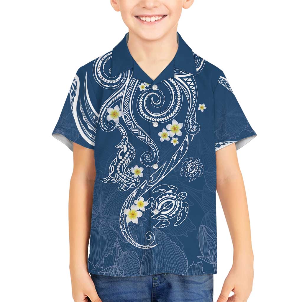 Polynesia Tribal Family Matching Off Shoulder Maxi Dress and Hawaiian Shirt Deep Blue Plumeria Tentacles