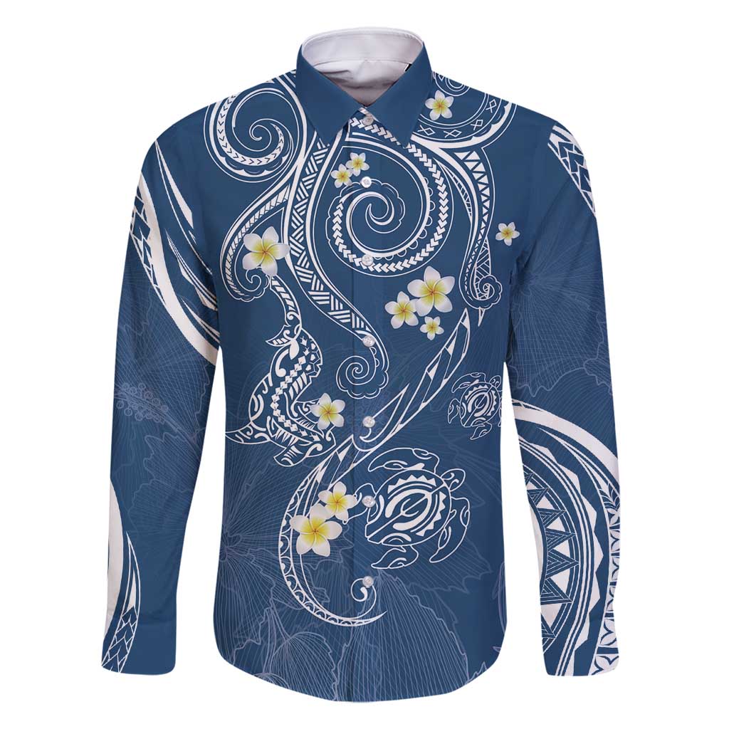 Polynesia Tribal Family Matching Off Shoulder Short Dress and Hawaiian Shirt Deep Blue Plumeria Tentacles