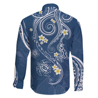 Polynesia Tribal Family Matching Off Shoulder Short Dress and Hawaiian Shirt Deep Blue Plumeria Tentacles