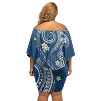 Polynesia Tribal Family Matching Off Shoulder Short Dress and Hawaiian Shirt Deep Blue Plumeria Tentacles