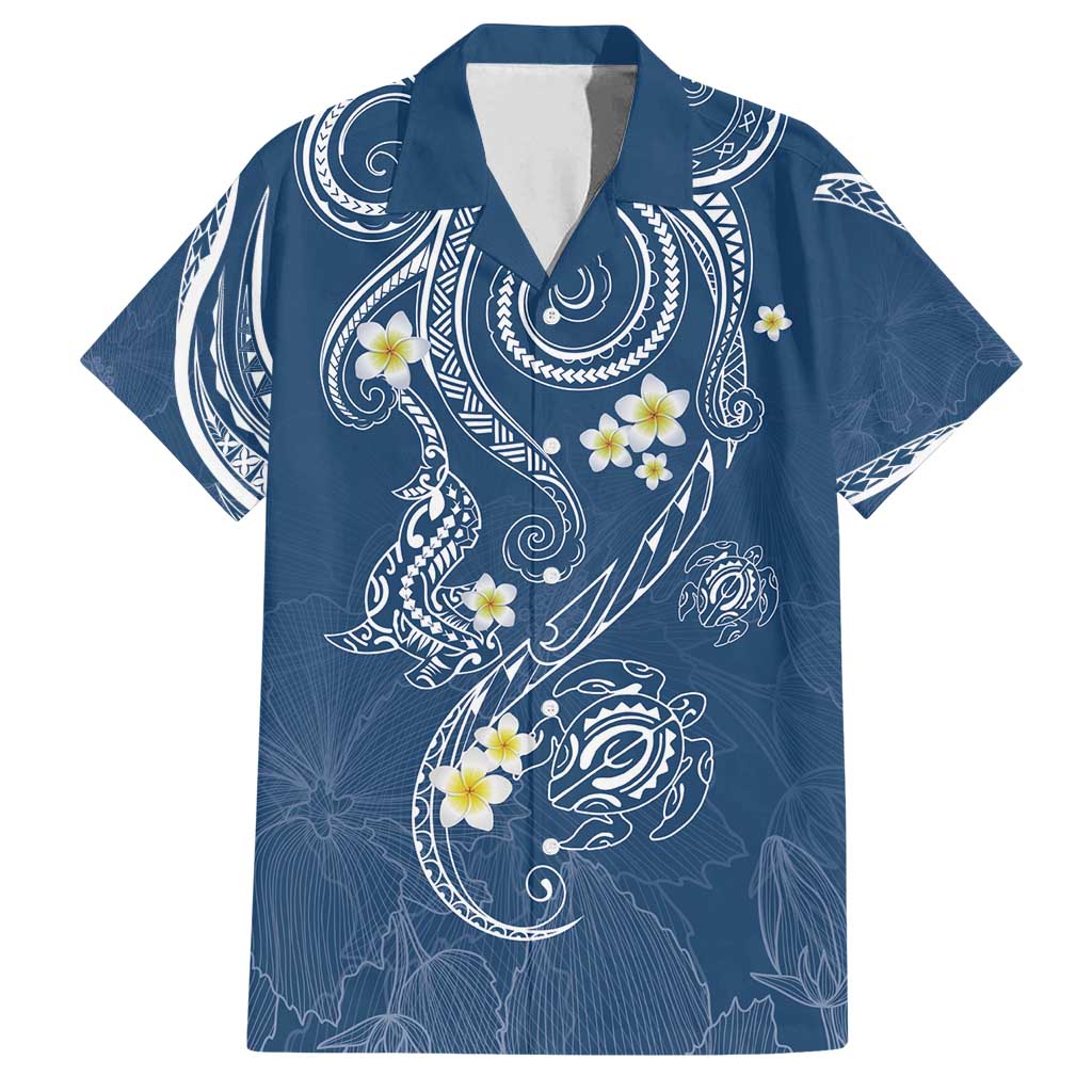 Polynesia Tribal Family Matching Puletasi and Hawaiian Shirt Deep Blue Plumeria Tentacles