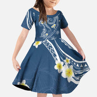 Polynesia Tribal Family Matching Summer Maxi Dress and Hawaiian Shirt Deep Blue Plumeria Tentacles LT7 Daughter's Dress Blue - Polynesian Pride