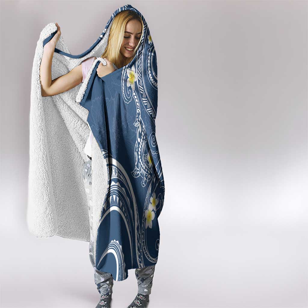Polynesia Tribal Hooded Blanket Deep Blue Plumeria Tentacles