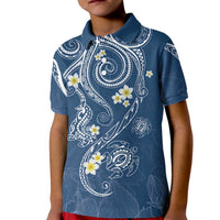 Polynesia Tribal Kid Polo Shirt Deep Blue Plumeria Tentacles
