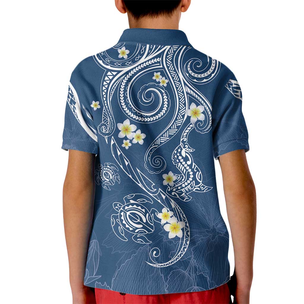 Polynesia Tribal Kid Polo Shirt Deep Blue Plumeria Tentacles