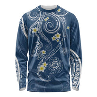 Polynesia Tribal Long Sleeve Shirt Deep Blue Plumeria Tentacles