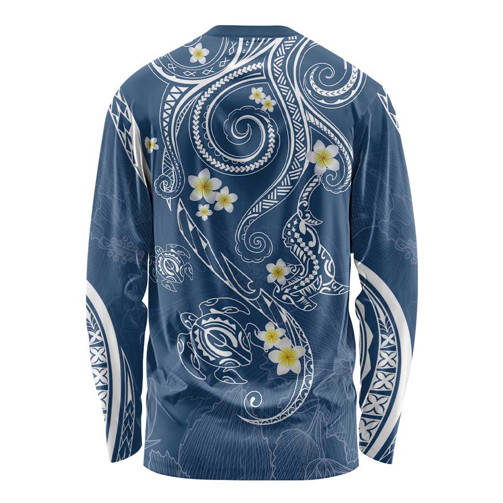 Polynesia Tribal Long Sleeve Shirt Deep Blue Plumeria Tentacles