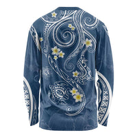 Polynesia Tribal Long Sleeve Shirt Deep Blue Plumeria Tentacles