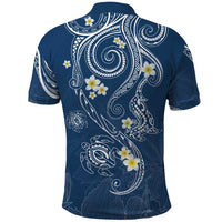 Polynesia Tribal Polo Shirt Deep Blue Plumeria Tentacles