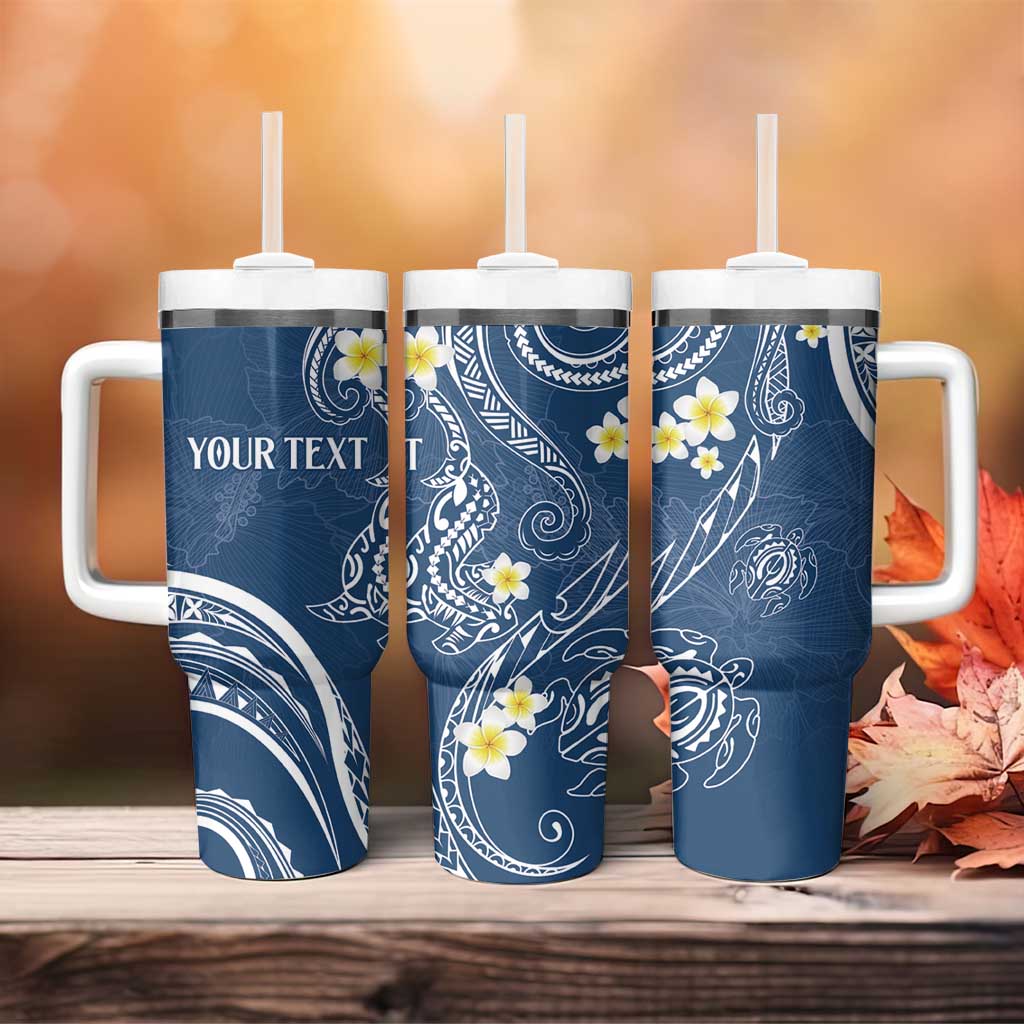 Polynesia Tribal Tumbler With Handle Deep Blue Plumeria Tentacles