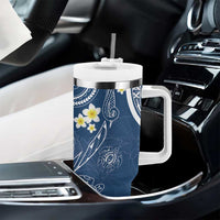 Polynesia Tribal Tumbler With Handle Deep Blue Plumeria Tentacles