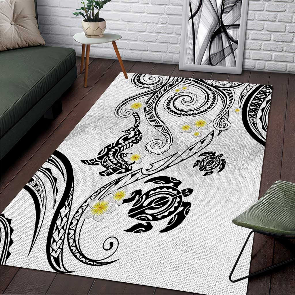 Polynesia Tribal Area Rug White Plumeria Tentacles