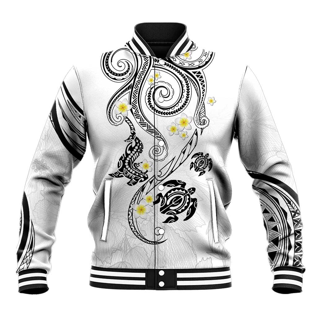 Polynesia Tribal Baseball Jacket White Plumeria Tentacles