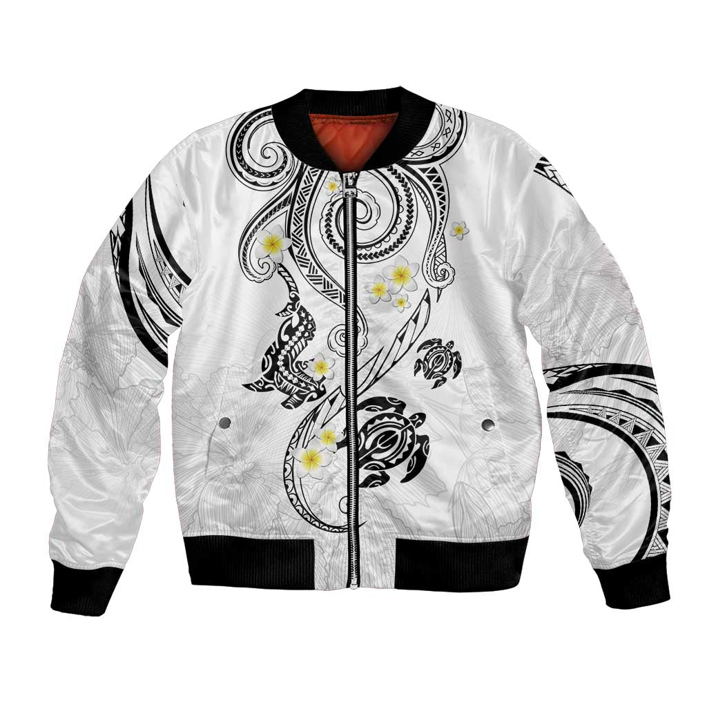 Polynesia Tribal Bomber Jacket White Plumeria Tentacles