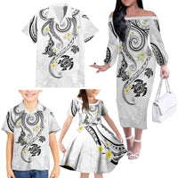 Polynesia Tribal Family Matching Off The Shoulder Long Sleeve Dress and Hawaiian Shirt White Plumeria Tentacles LT7 White - Polynesian Pride