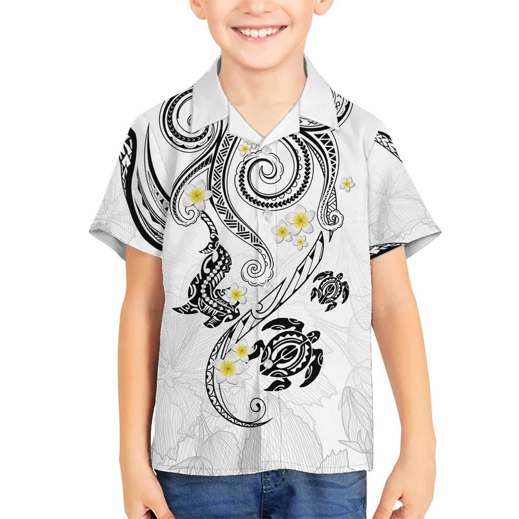 Polynesia Tribal Family Matching Off Shoulder Maxi Dress and Hawaiian Shirt White Plumeria Tentacles