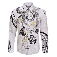 Polynesia Tribal Family Matching Off Shoulder Short Dress and Hawaiian Shirt White Plumeria Tentacles