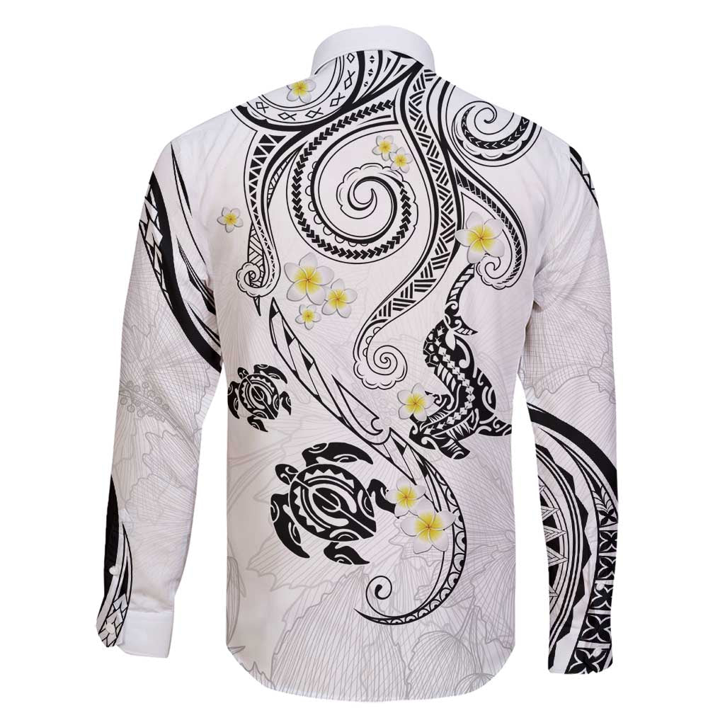 Polynesia Tribal Family Matching Off Shoulder Short Dress and Hawaiian Shirt White Plumeria Tentacles