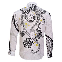Polynesia Tribal Family Matching Off Shoulder Short Dress and Hawaiian Shirt White Plumeria Tentacles
