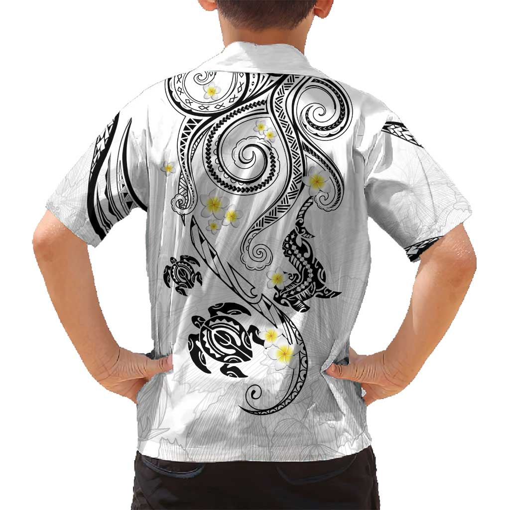 Polynesia Tribal Family Matching Puletasi and Hawaiian Shirt White Plumeria Tentacles