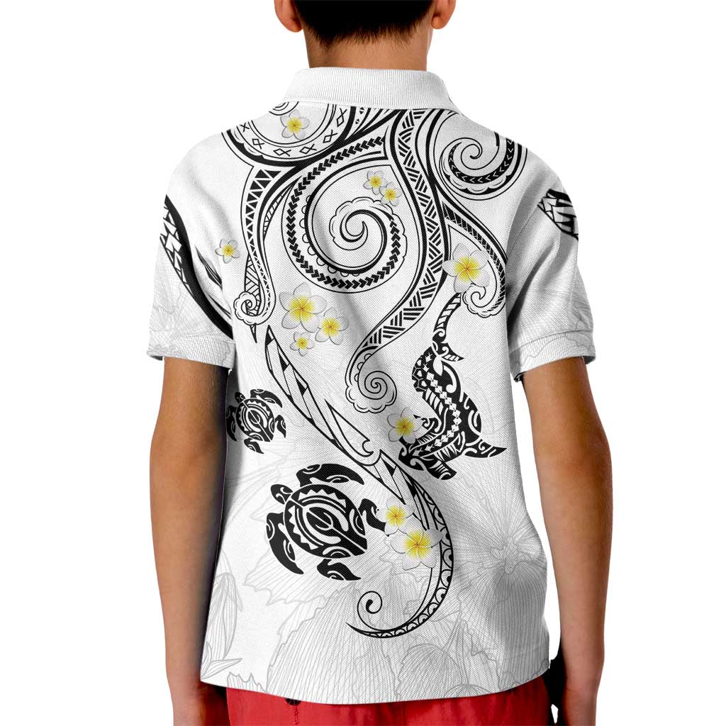 Polynesia Tribal Kid Polo Shirt White Plumeria Tentacles