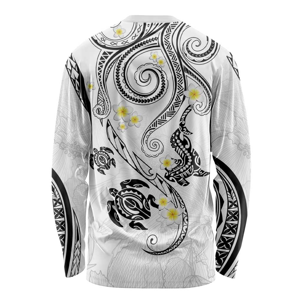 Polynesia Tribal Long Sleeve Shirt White Plumeria Tentacles