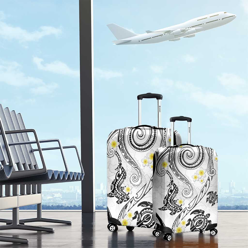 Polynesia Tribal Luggage Cover White Plumeria Tentacles