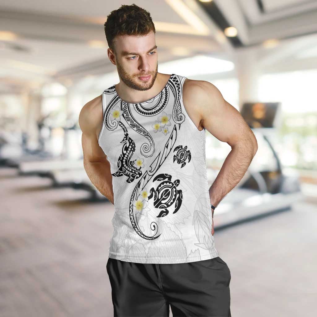 Polynesia Tribal Men Tank Top White Plumeria Tentacles