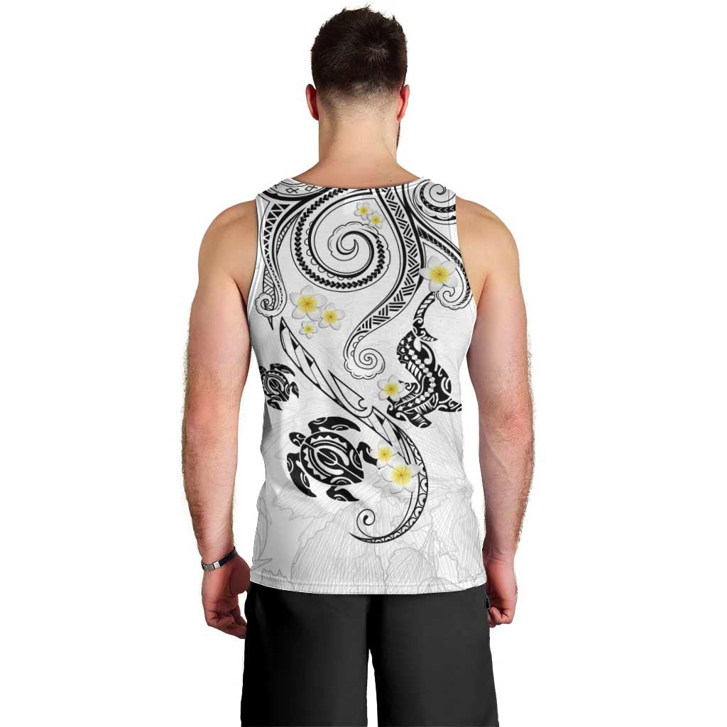 Polynesia Tribal Men Tank Top White Plumeria Tentacles