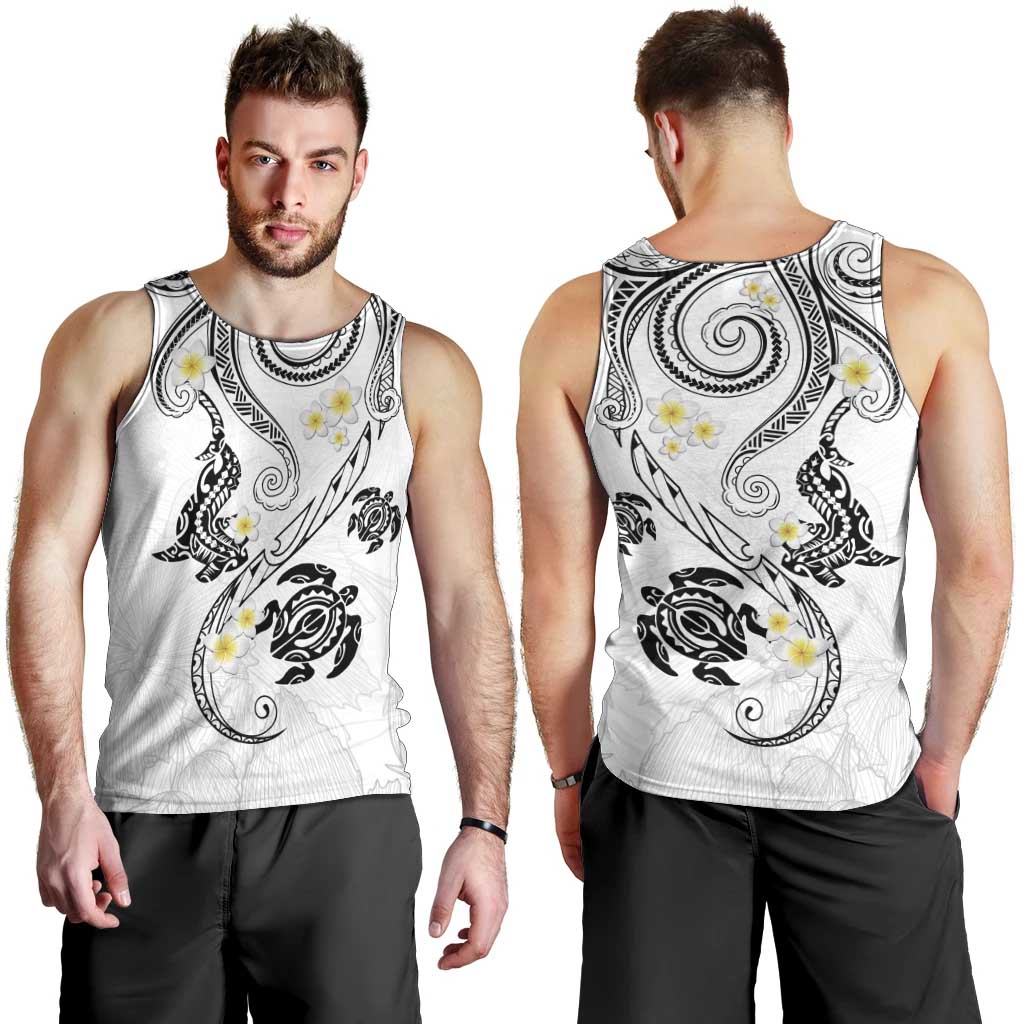 Polynesia Tribal Men Tank Top White Plumeria Tentacles